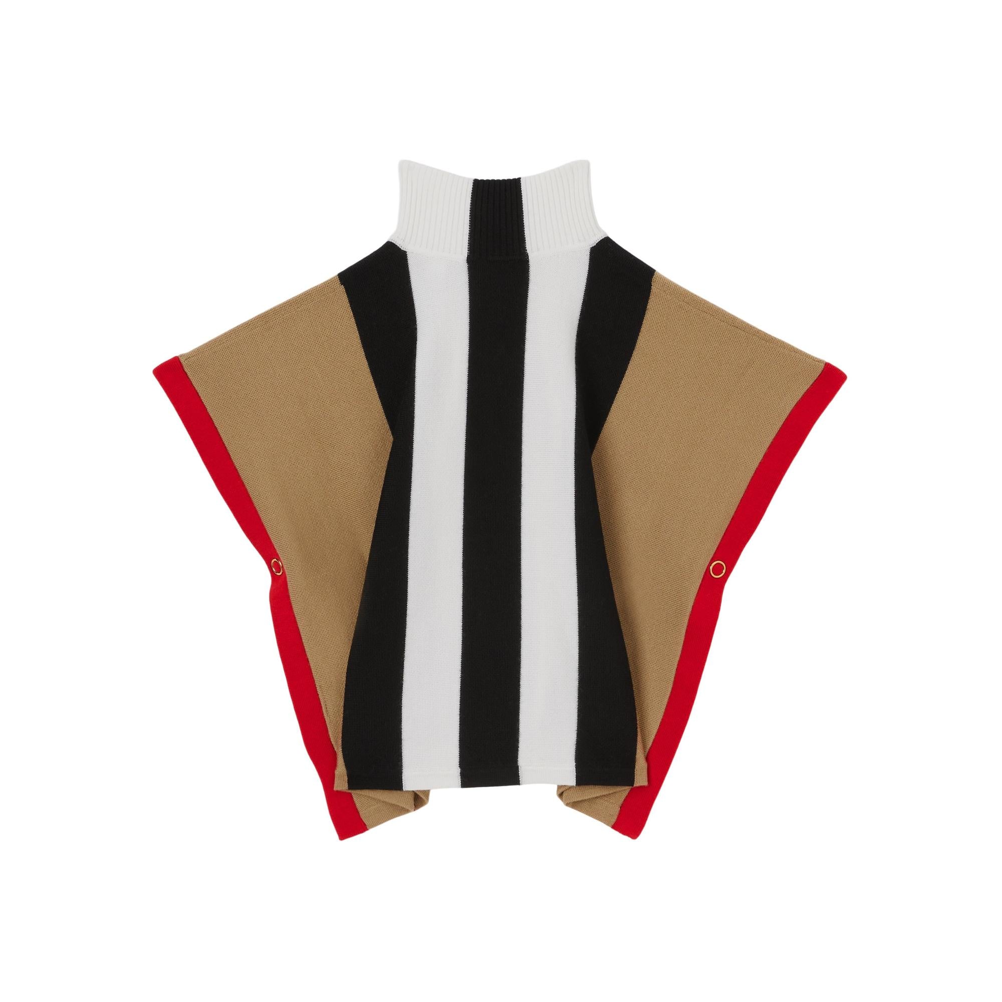 스트라이프 울 지퍼 프런트 케이프