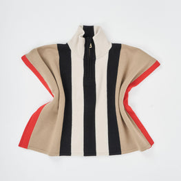 스트라이프 울 지퍼 프런트 케이프