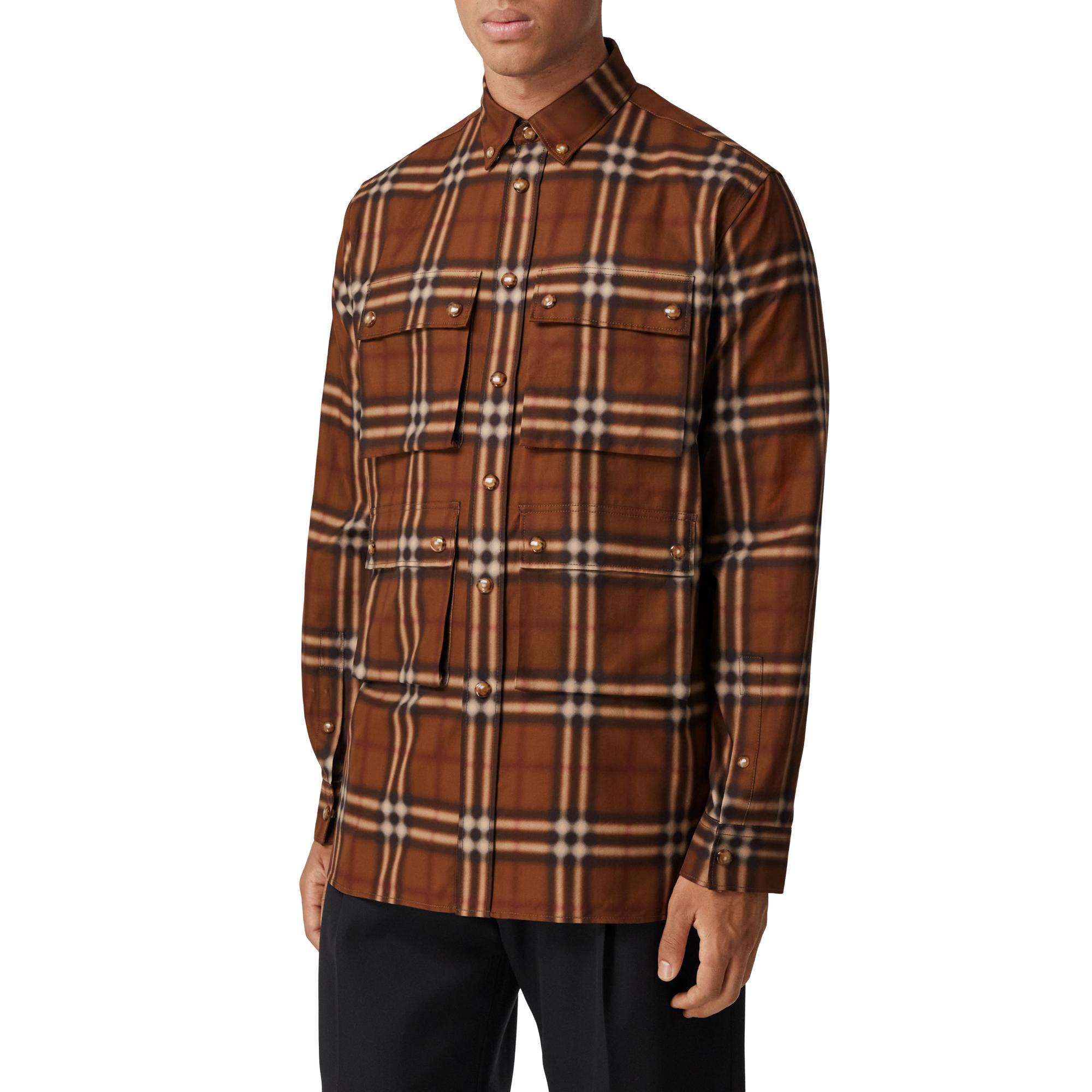 블러 체크 코튼 셔츠