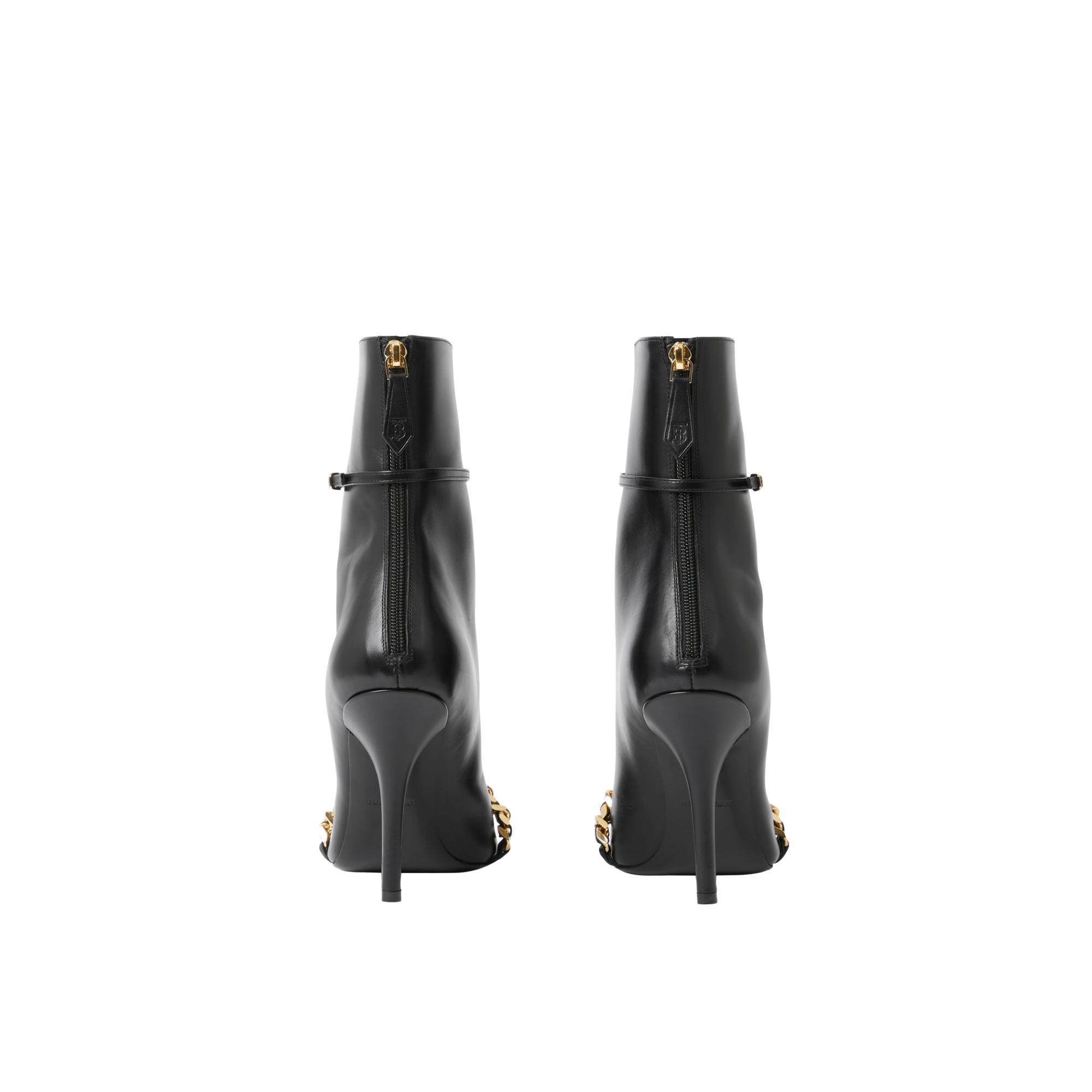 체인 트리밍 레더 포인트 토 부츠