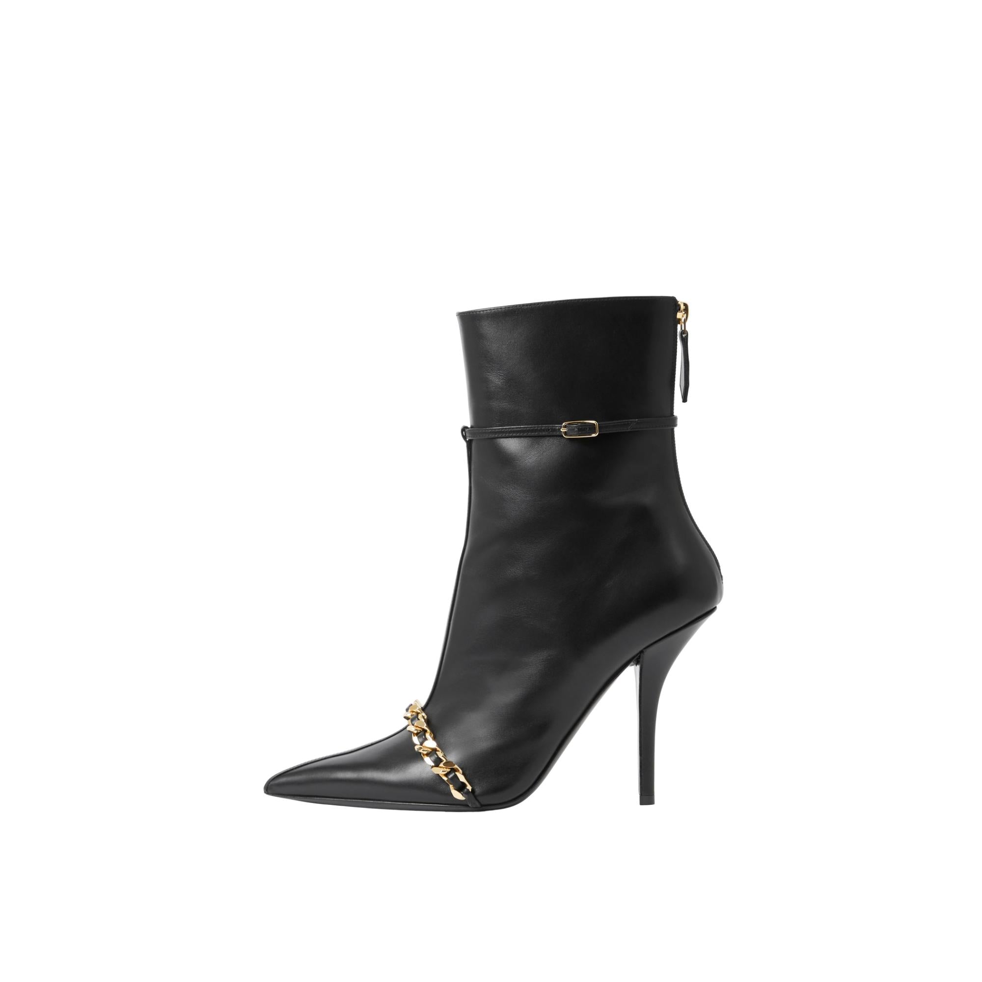 체인 트리밍 레더 포인트 토 부츠