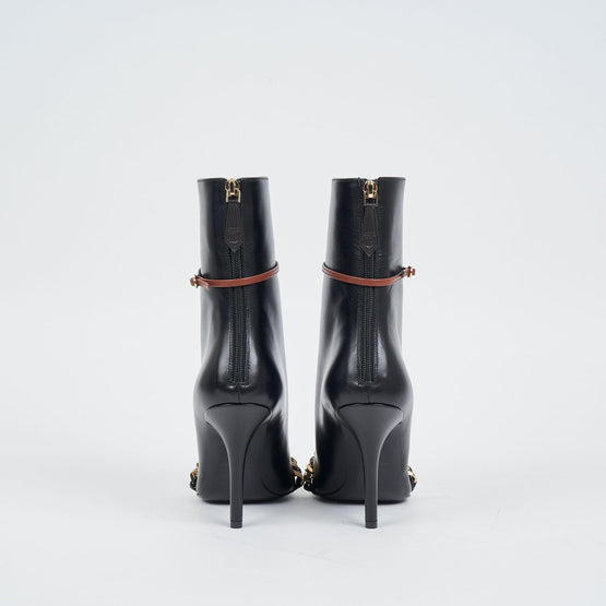 체인 트리밍 레더 포인트 토 부츠