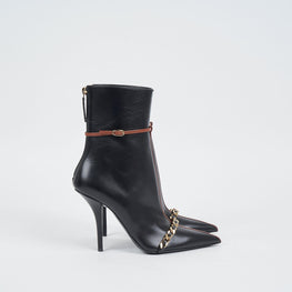 체인 트리밍 레더 포인트 토 부츠