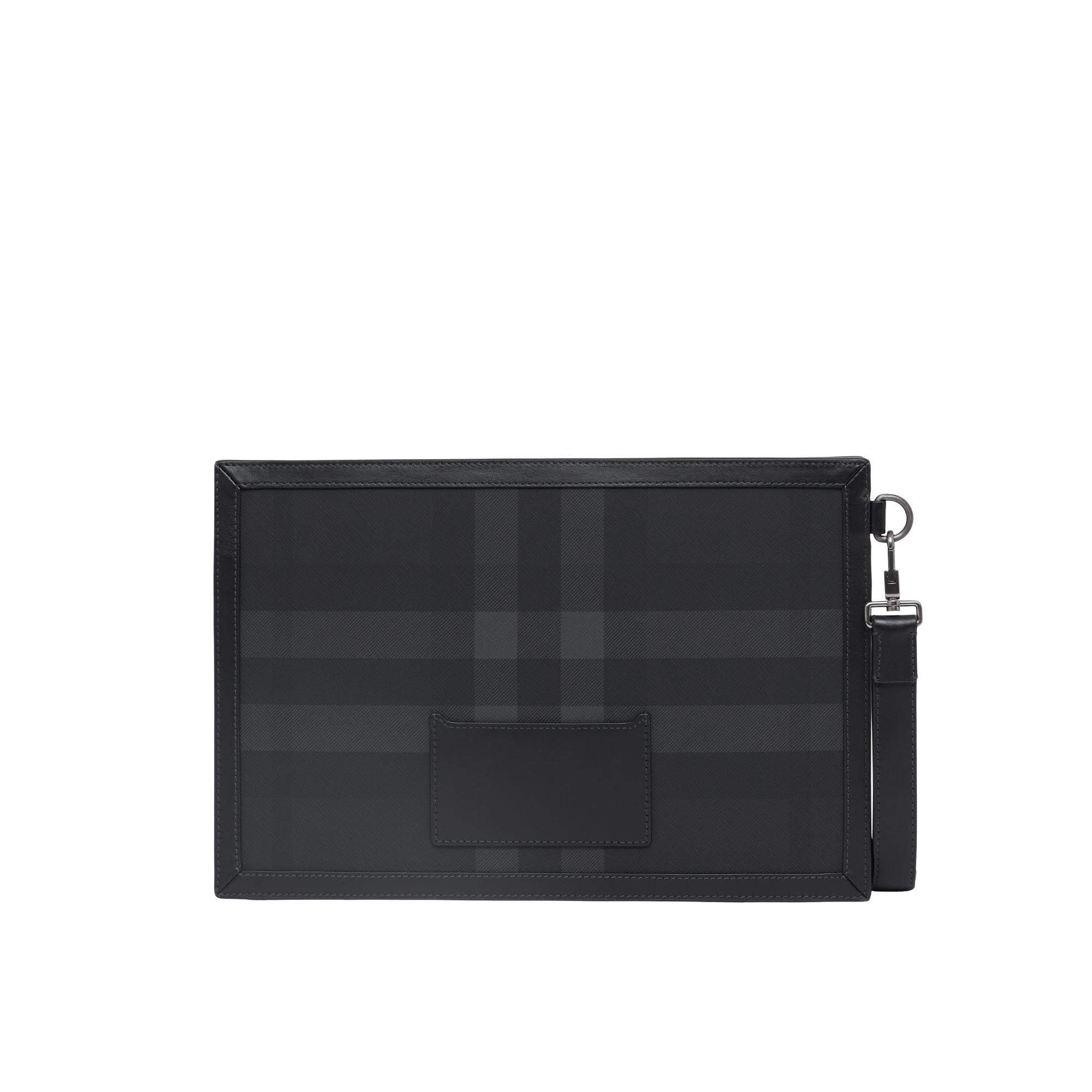 차콜 체크 레더 지퍼 파우치