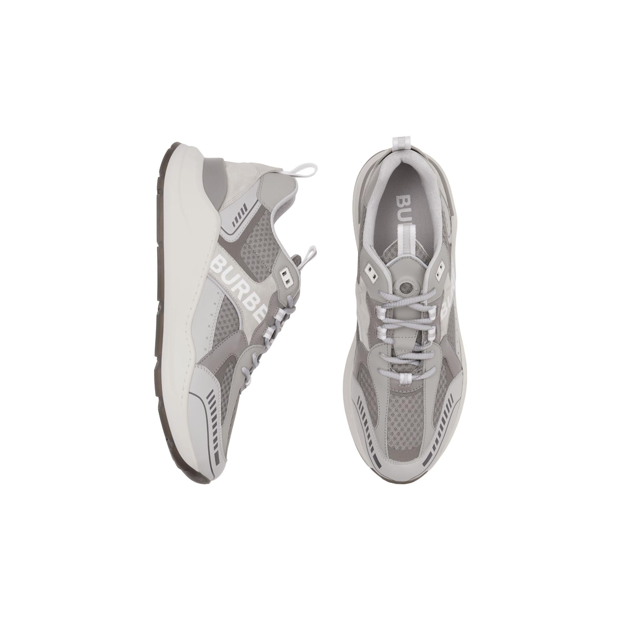 로고 프린트 레더 스웨이드 메시 스니커즈