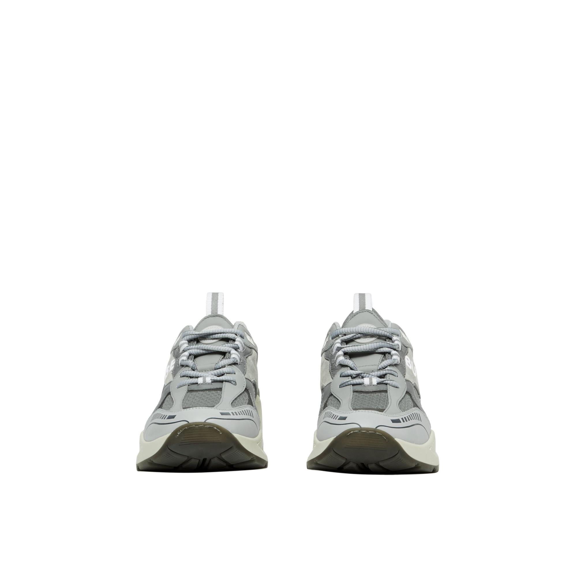 로고 프린트 레더 스웨이드 메시 스니커즈