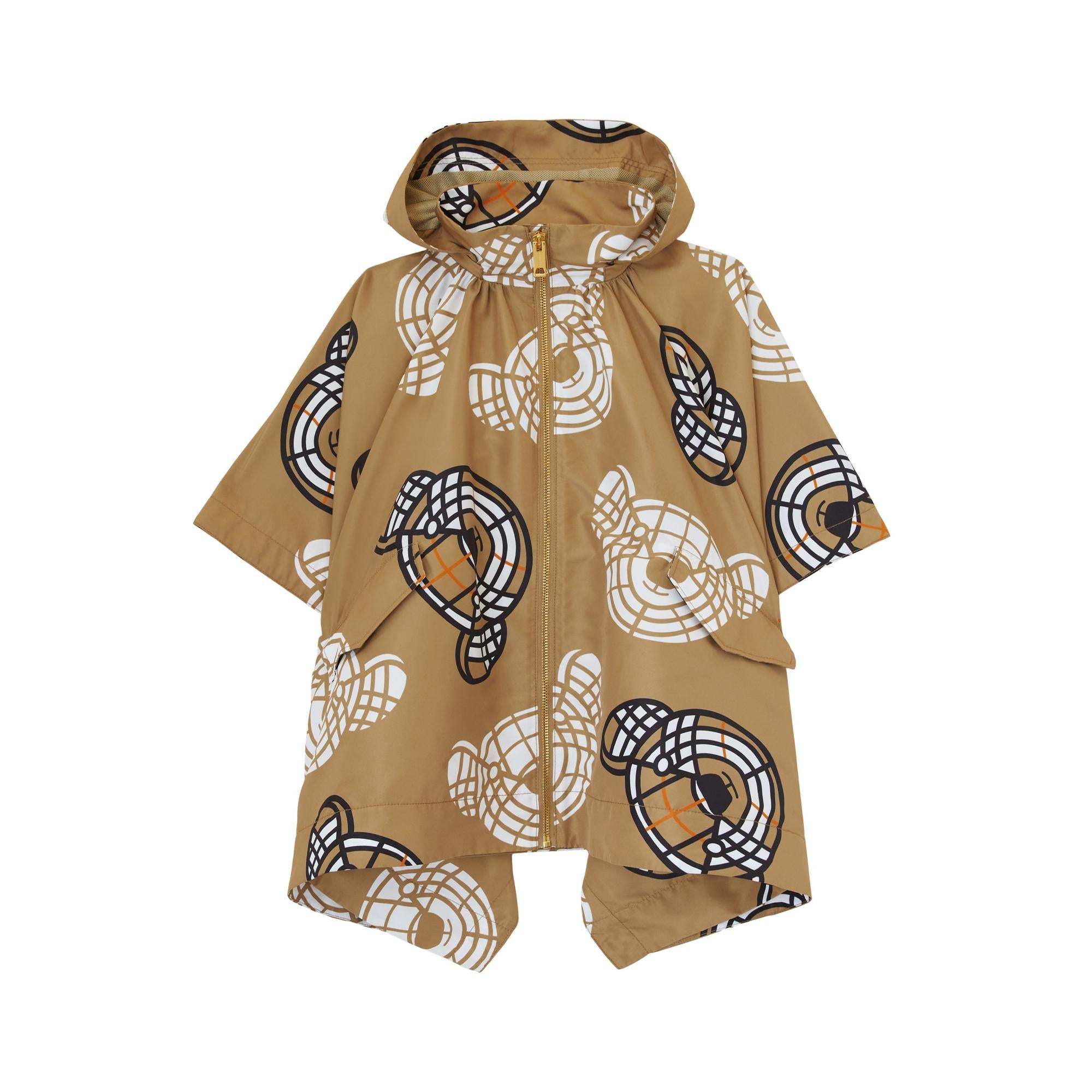 디태처블 후드 토마스 베어 프린트 케이프