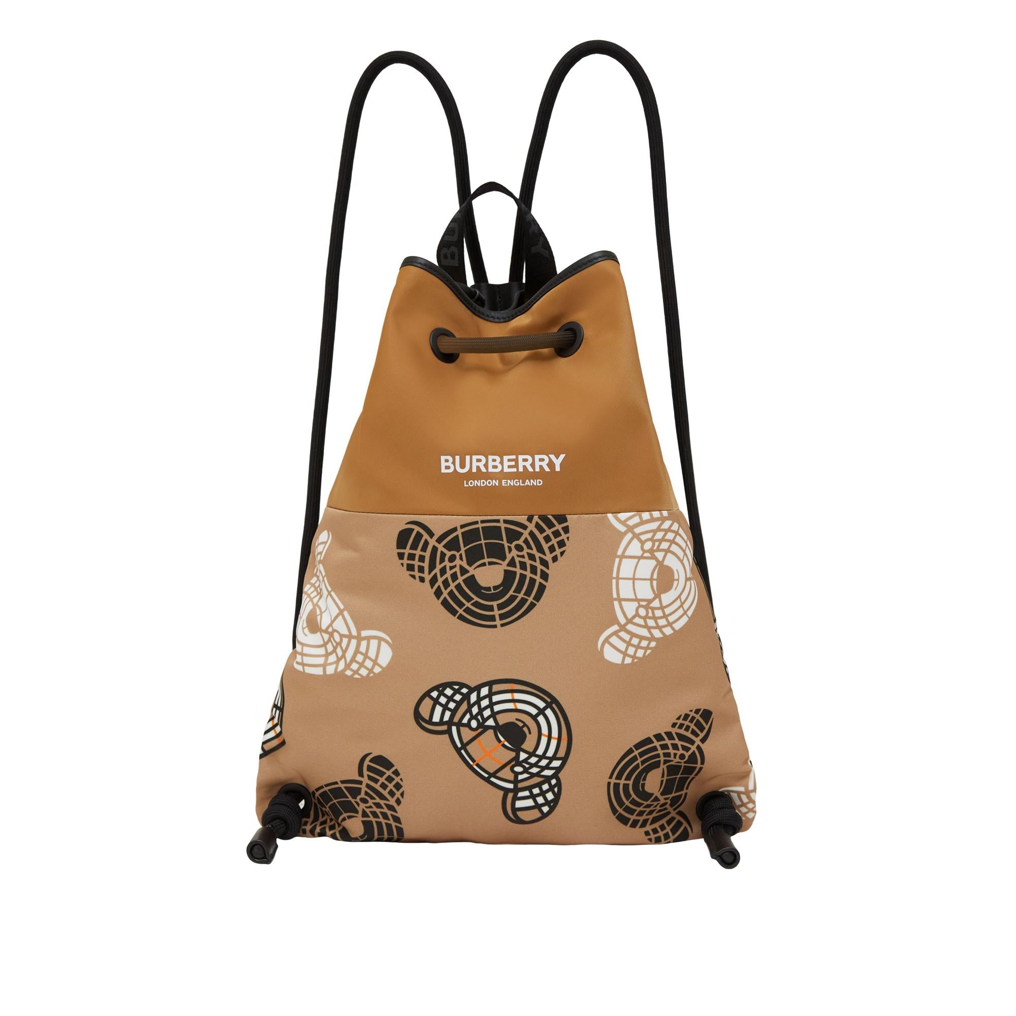 토마스 베어 프린트 나일론 드로스트링 백팩