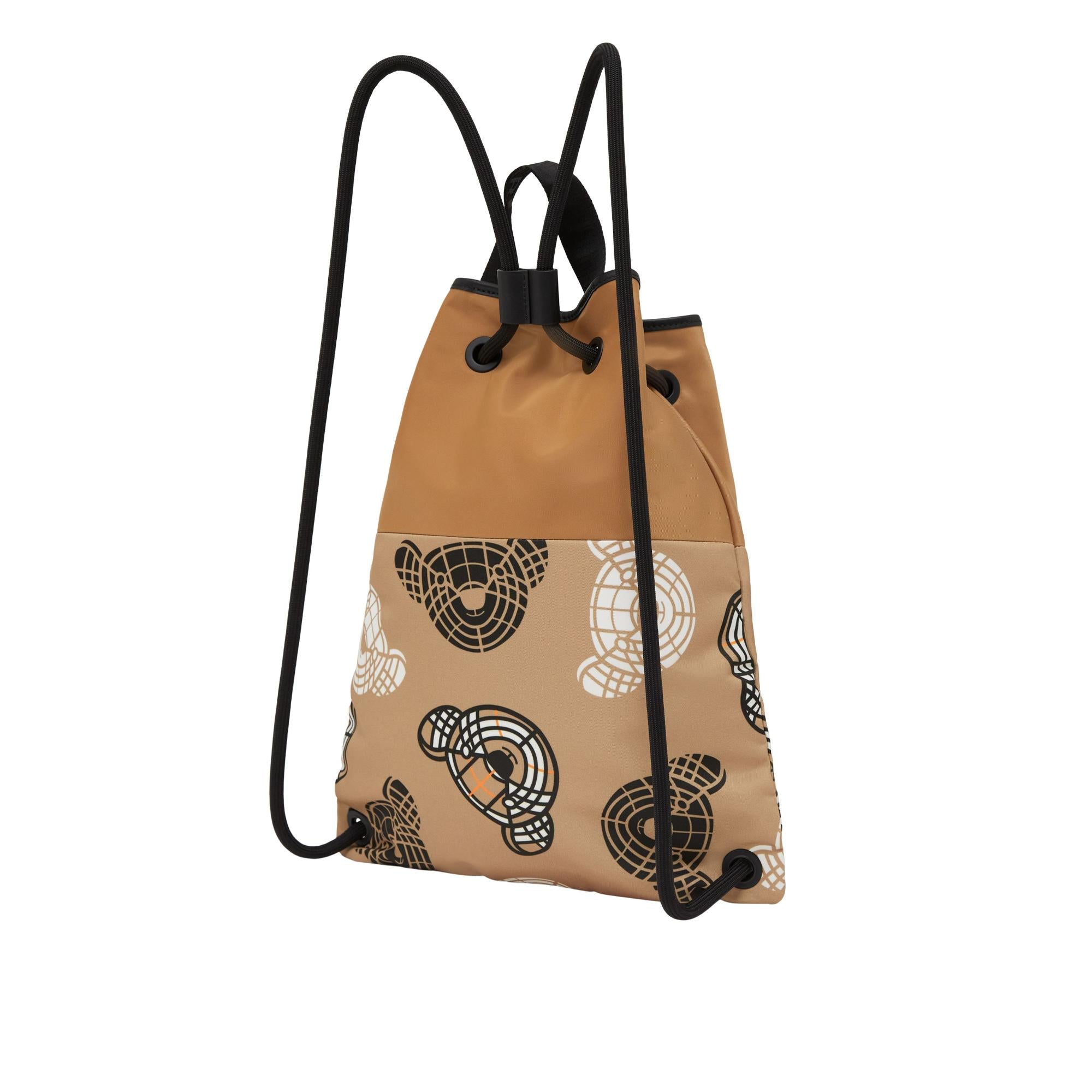 토마스 베어 프린트 나일론 드로스트링 백팩