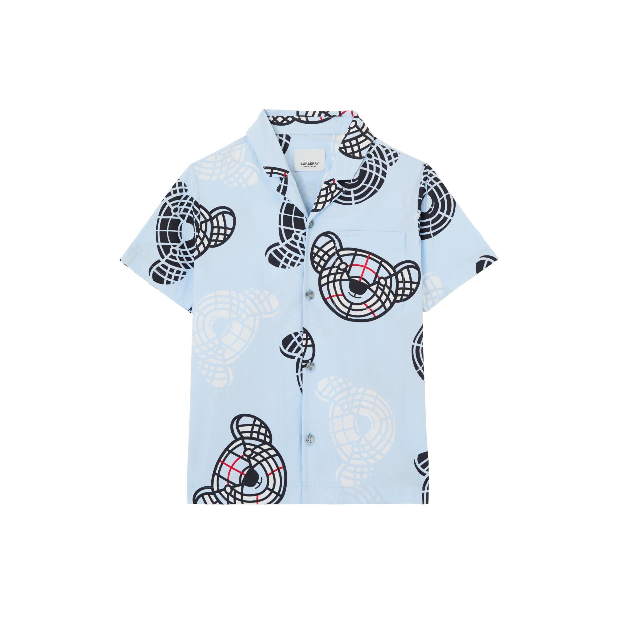 토마스 베어 프린트 스트레치 코튼 셔츠