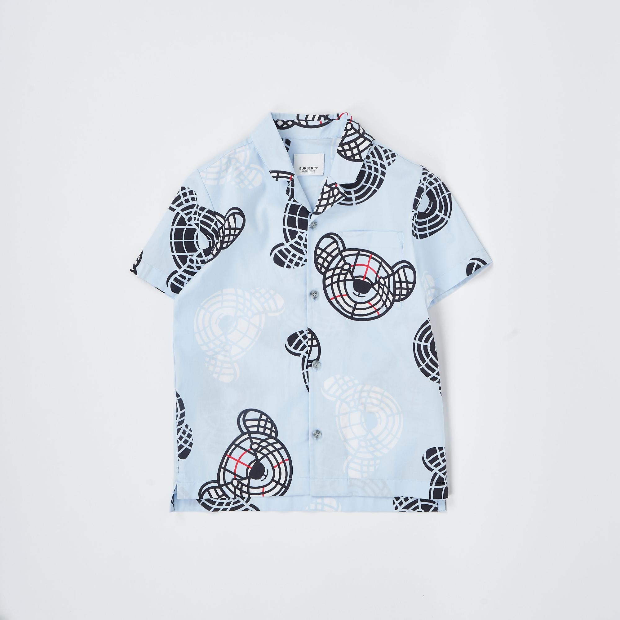 토마스 베어 프린트 스트레치 코튼 셔츠