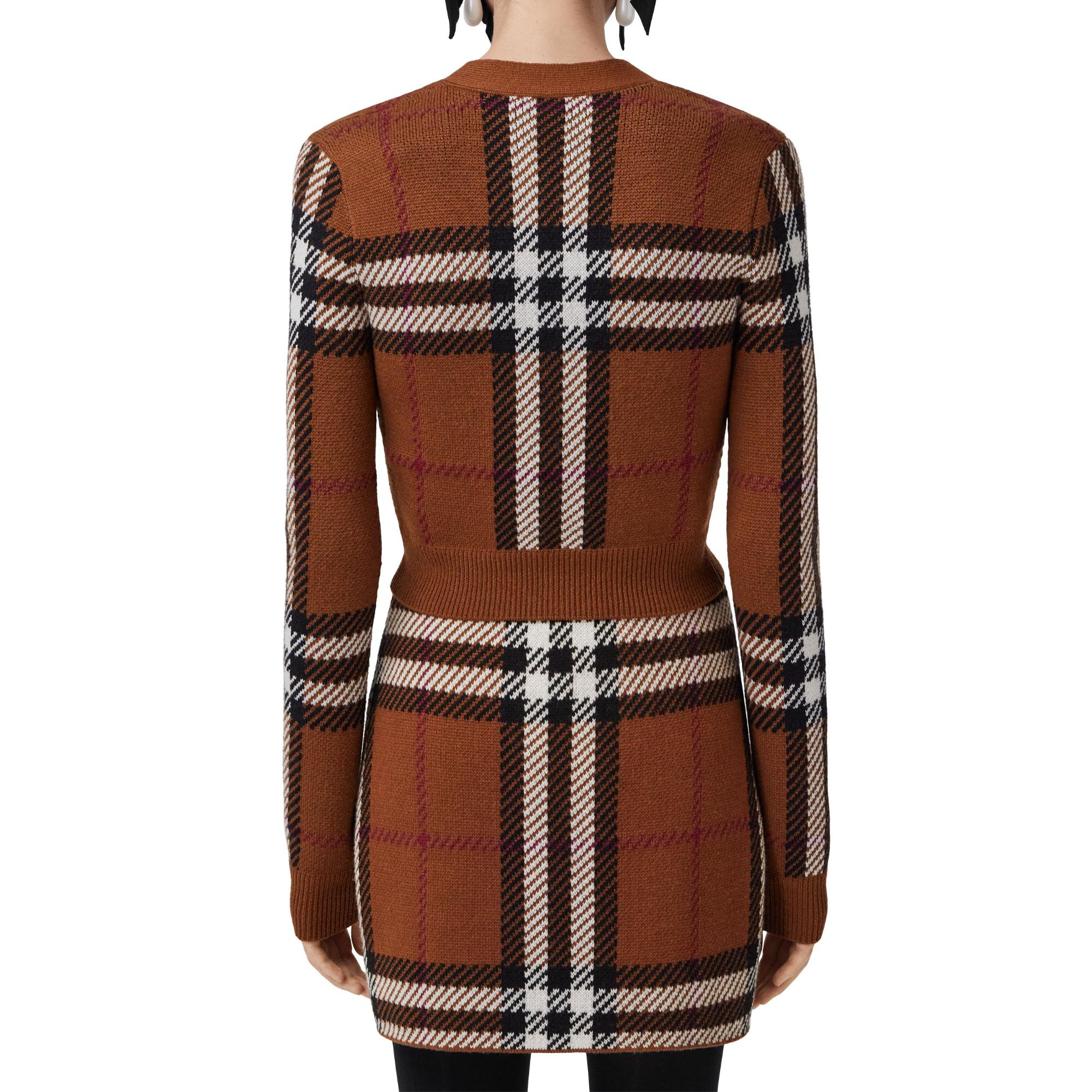 체크 울 자카드 크롭 카디건