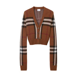 체크 울 자카드 크롭 카디건