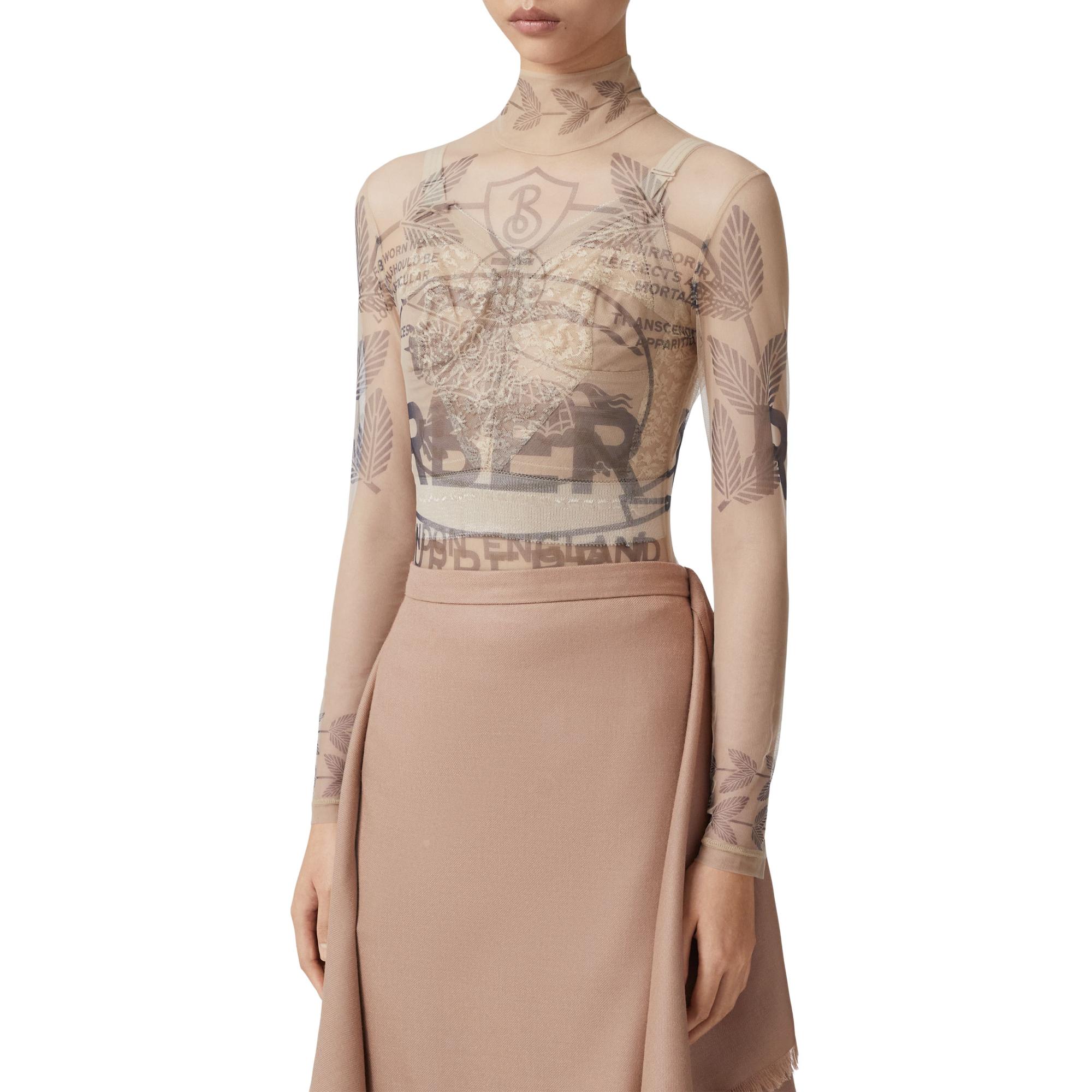 스트레치 튤 터틀넥 바디수트