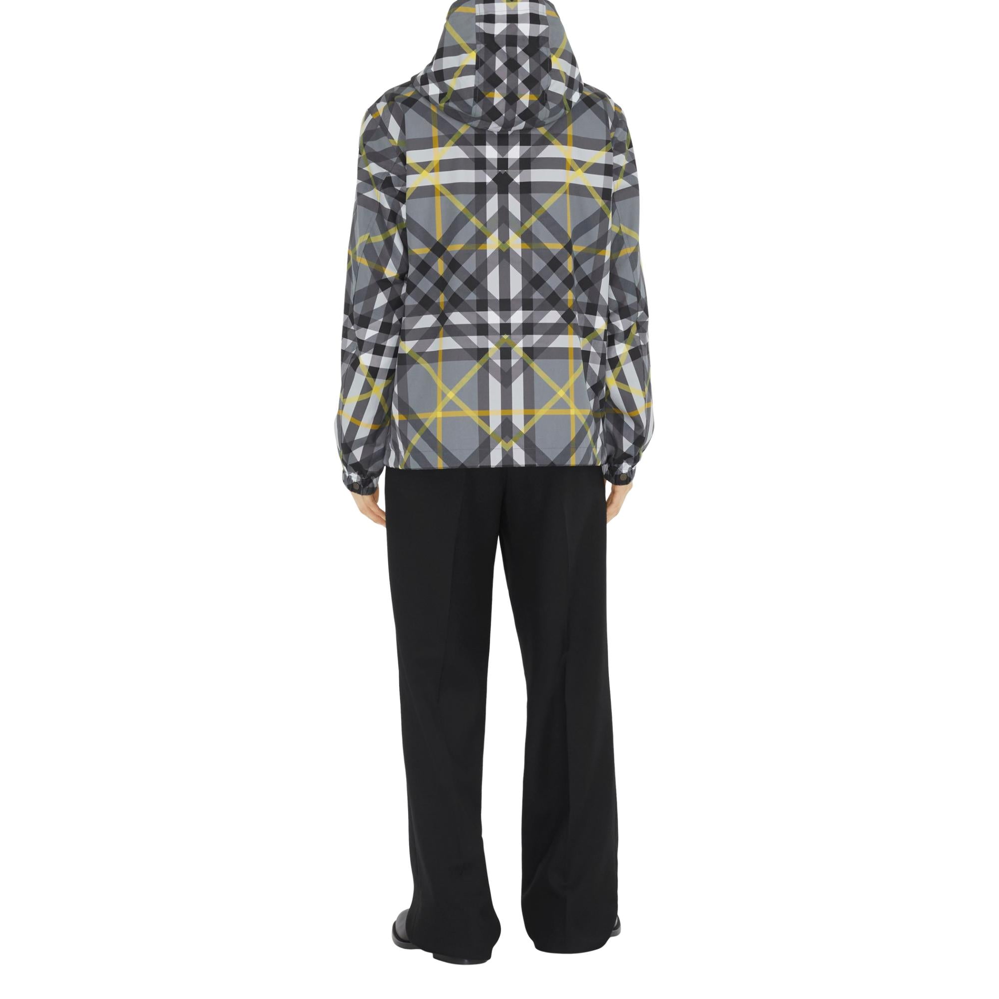 레이어드 체크 개버딘 후드 재킷