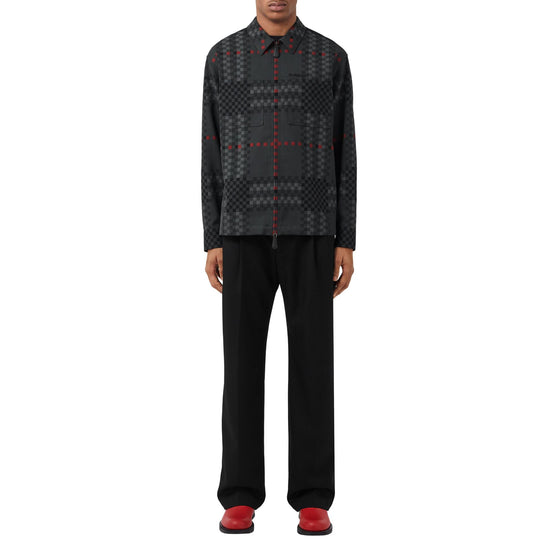 픽셀 체크 울 코튼 블렌드 지퍼 프런트 셔츠