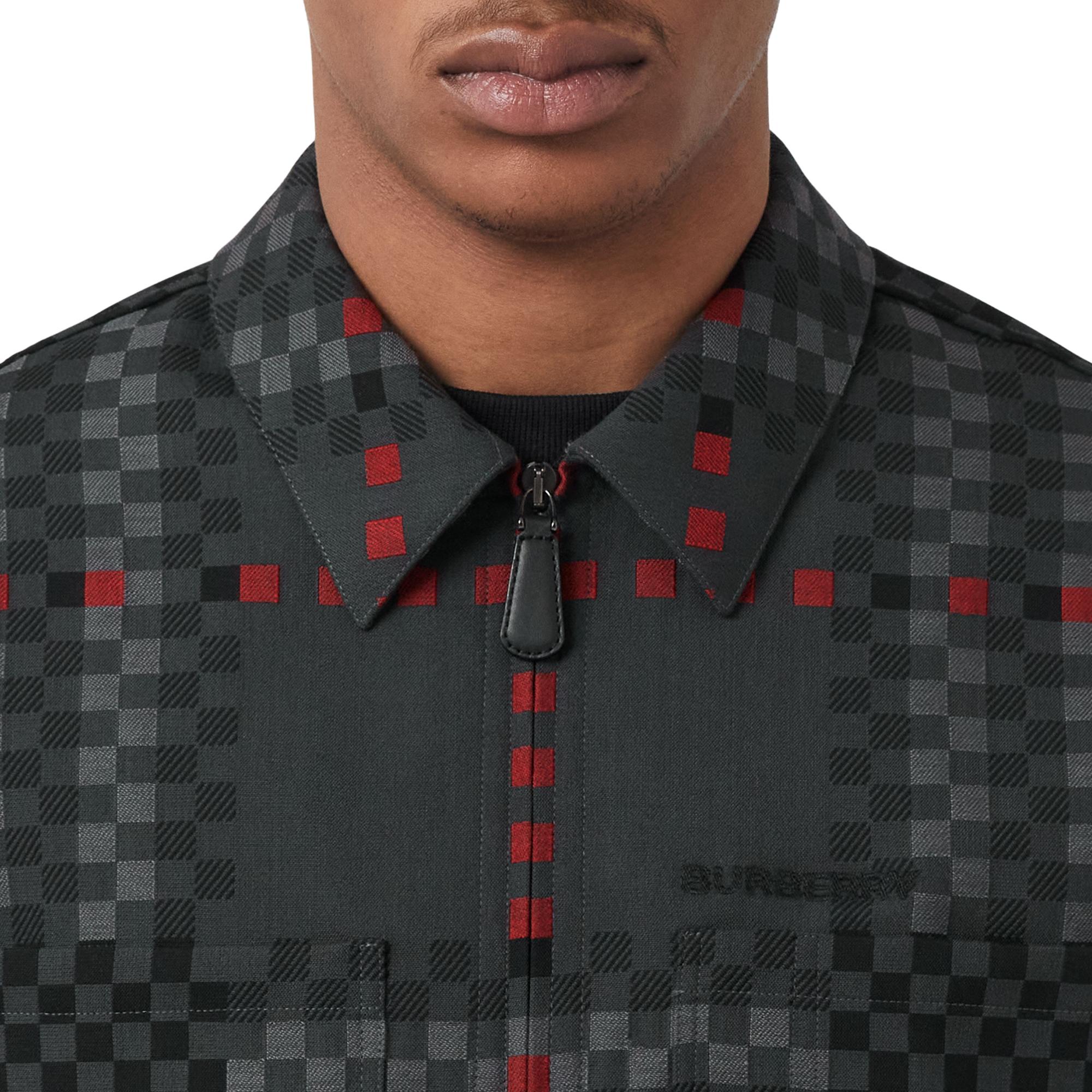 픽셀 체크 울 코튼 블렌드 지퍼 프런트 셔츠