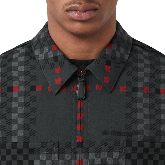 픽셀 체크 울 코튼 블렌드 지퍼 프런트 셔츠