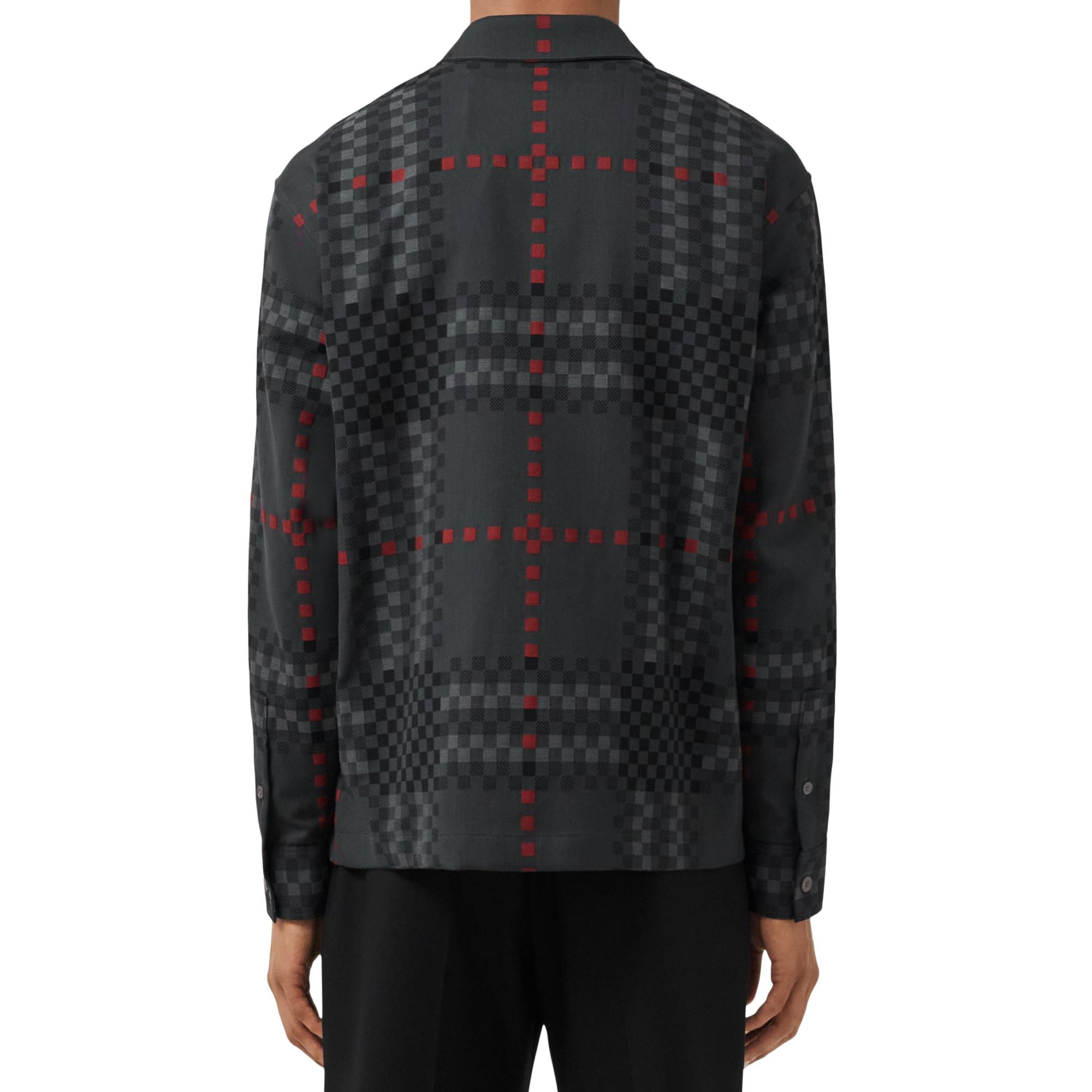 픽셀 체크 울 코튼 블렌드 지퍼 프런트 셔츠