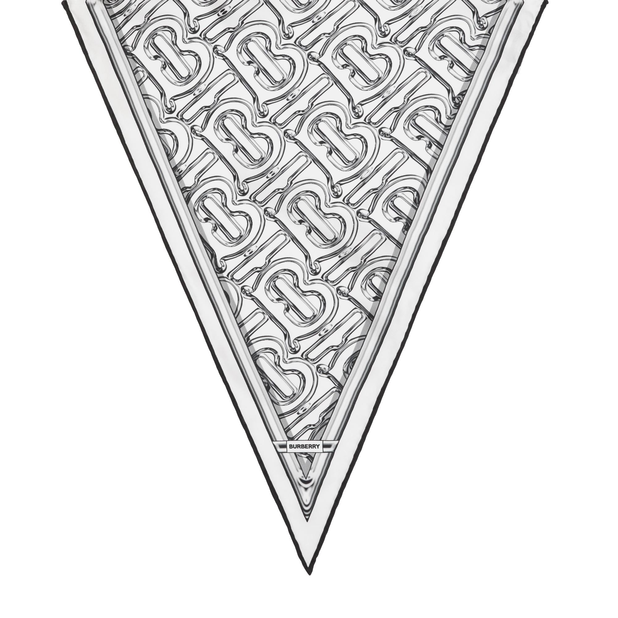 메탈릭 모노그램 프린트 실크 다이아몬드 셰이프 스카프