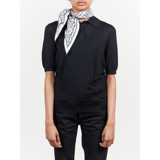 메탈릭 모노그램 프린트 실크 다이아몬드 셰이프 스카프