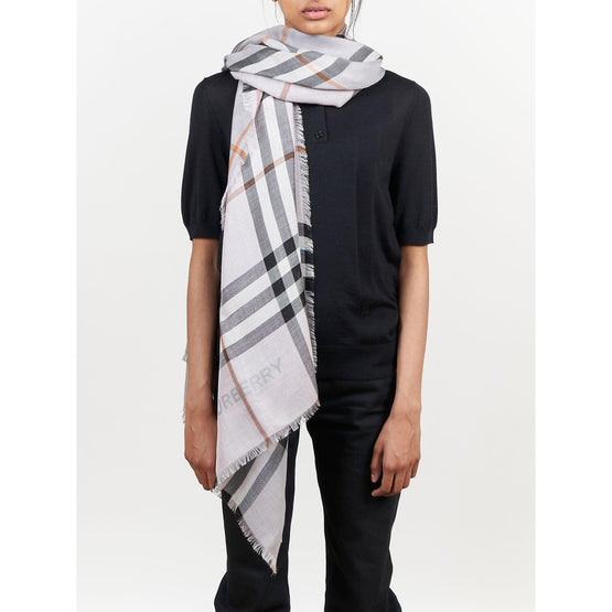 체크 울 실크 스카프