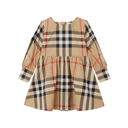 롱 슬리브 체크 스트레치 코튼 드레스