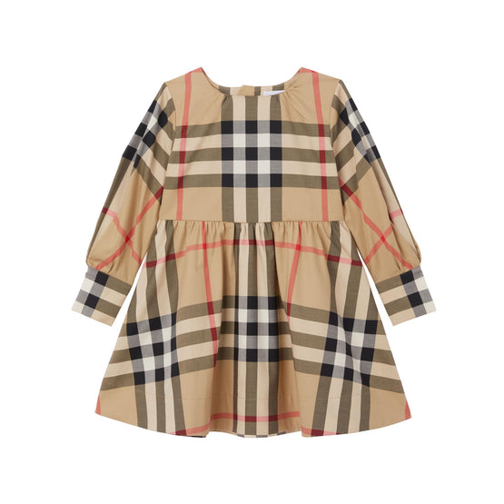 롱 슬리브 체크 스트레치 코튼 드레스