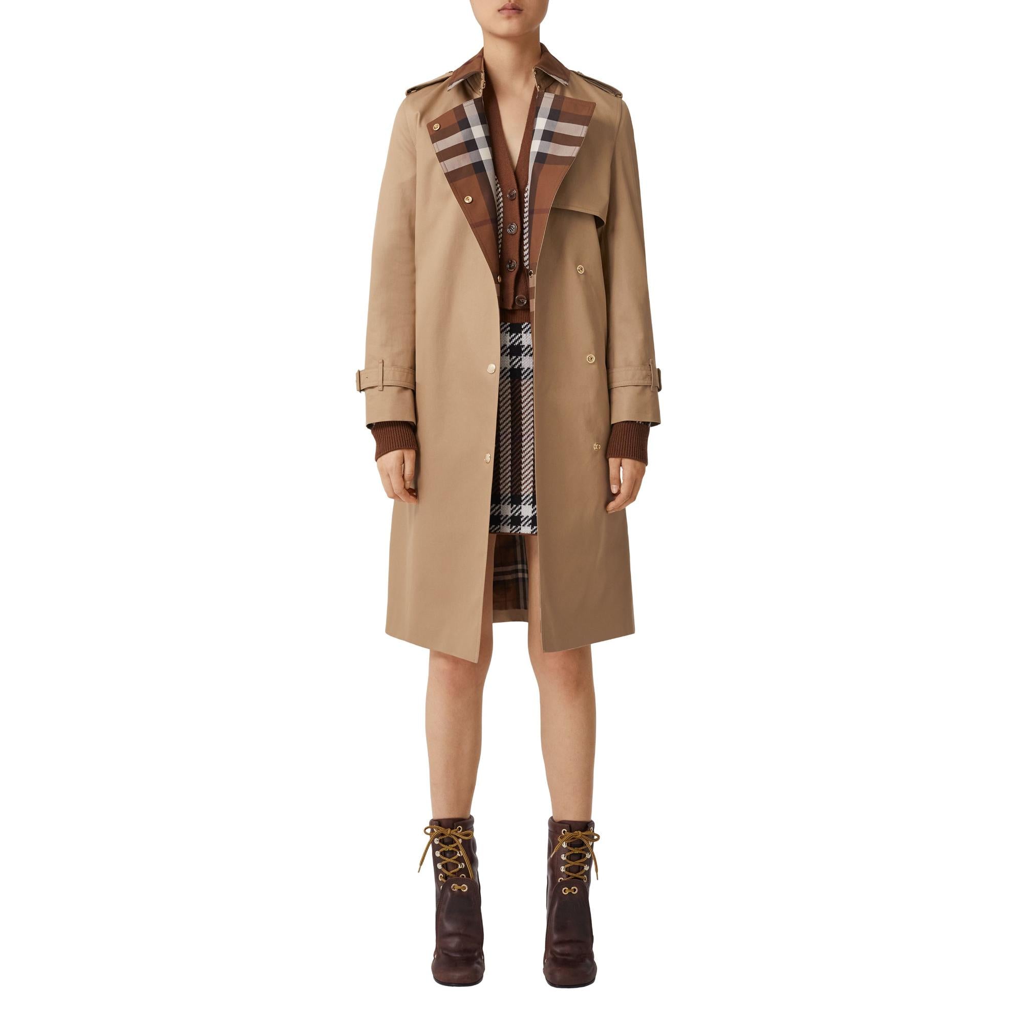 롱 체크 칼라 개버딘 트렌치코트