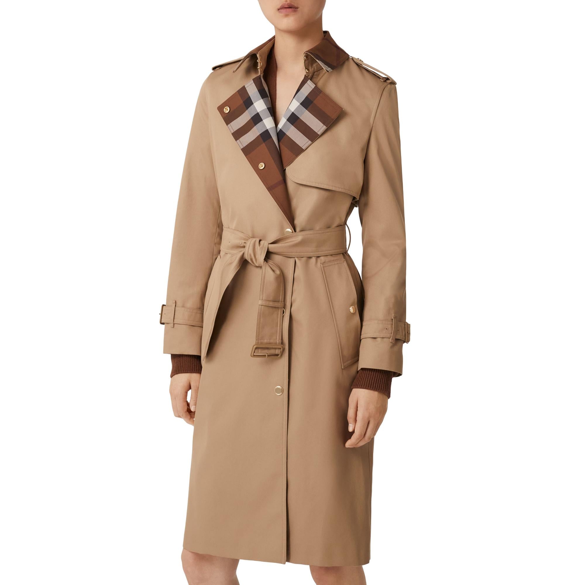 롱 체크 칼라 개버딘 트렌치코트