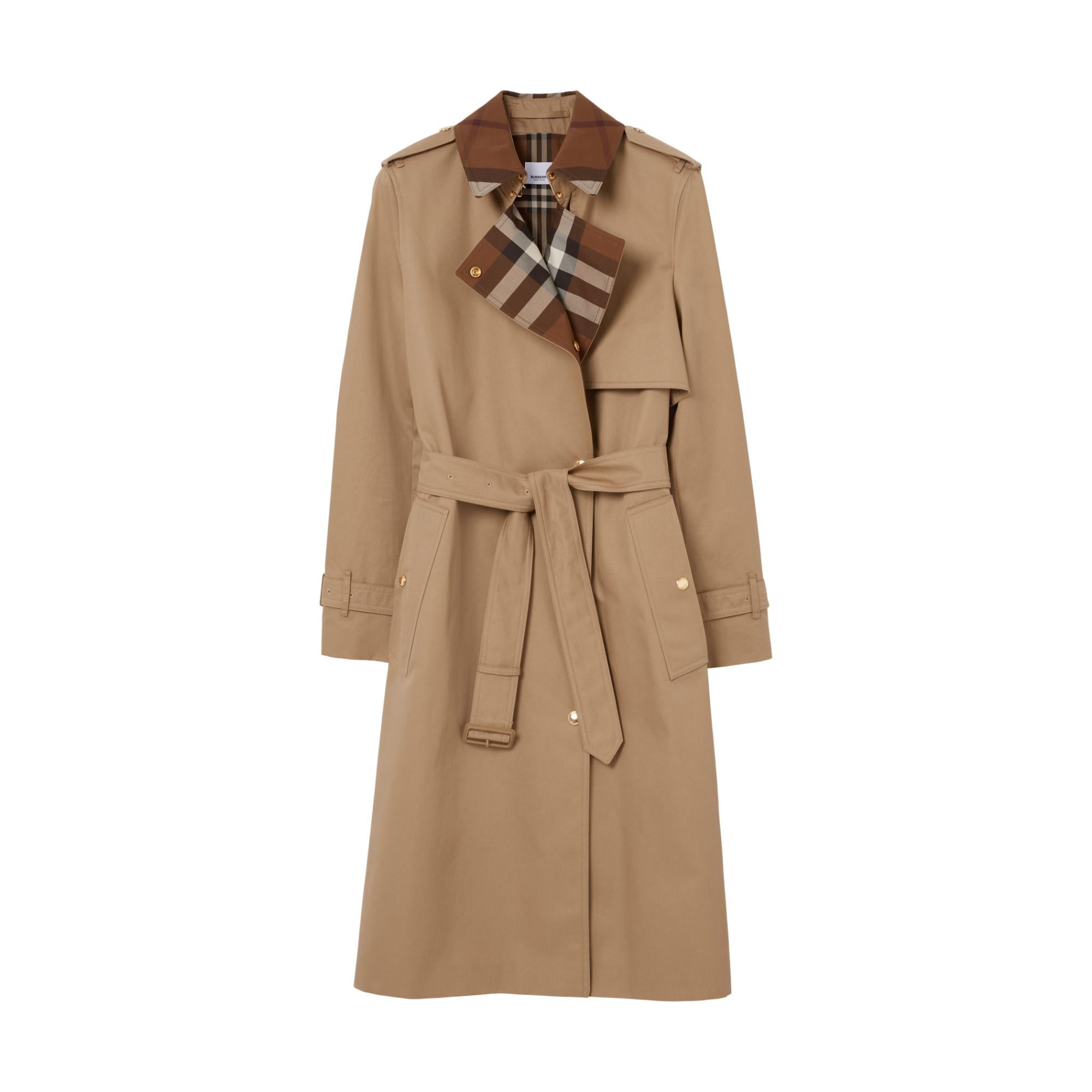 롱 체크 칼라 개버딘 트렌치코트