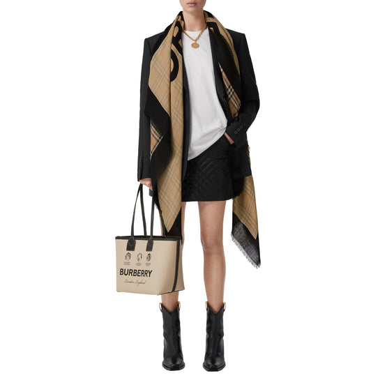 몽타주 프린트 라이트 울 실크 스카프