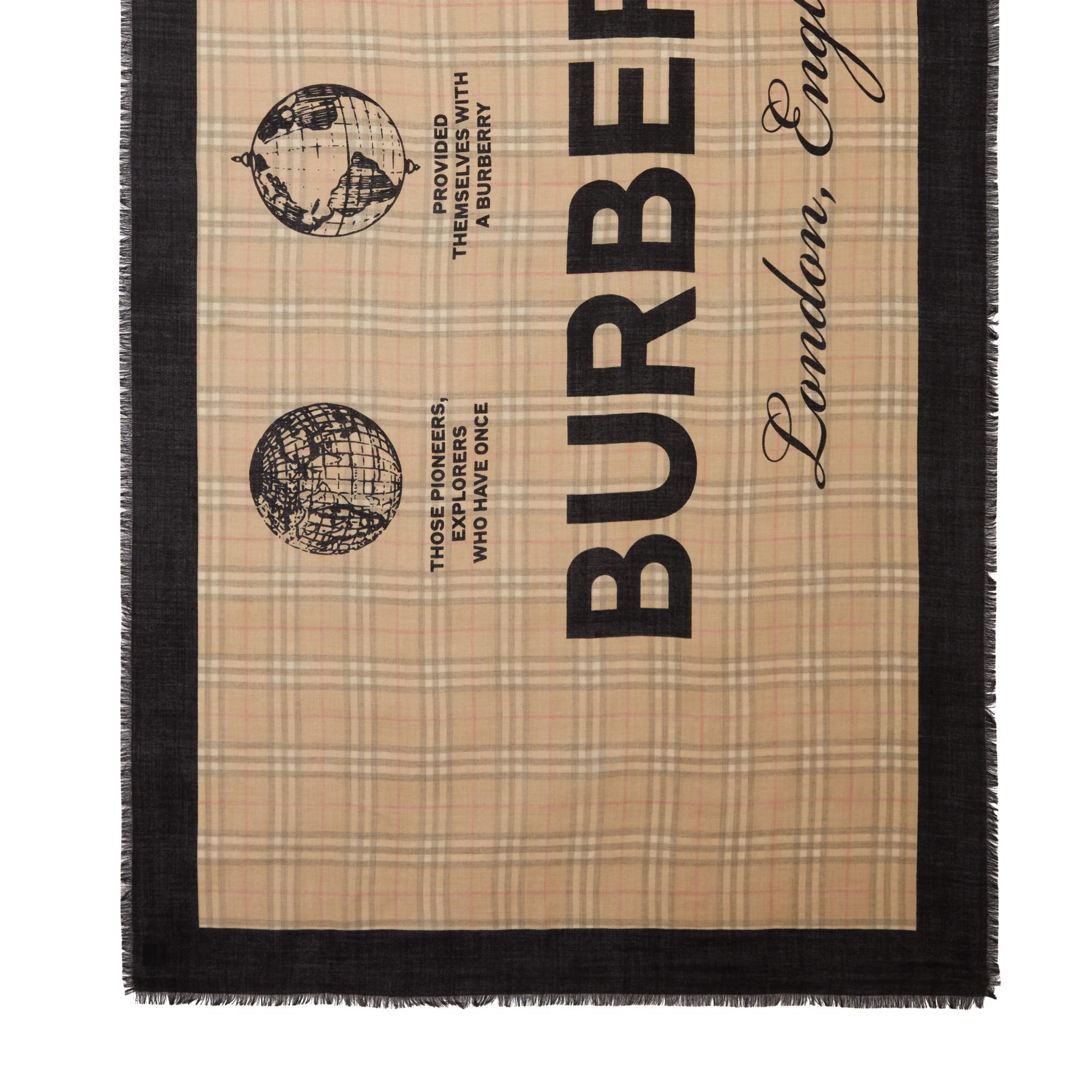 몽타주 프린트 라이트 울 실크 스카프