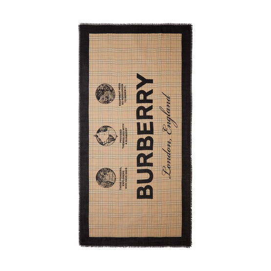 몽타주 프린트 라이트 울 실크 스카프