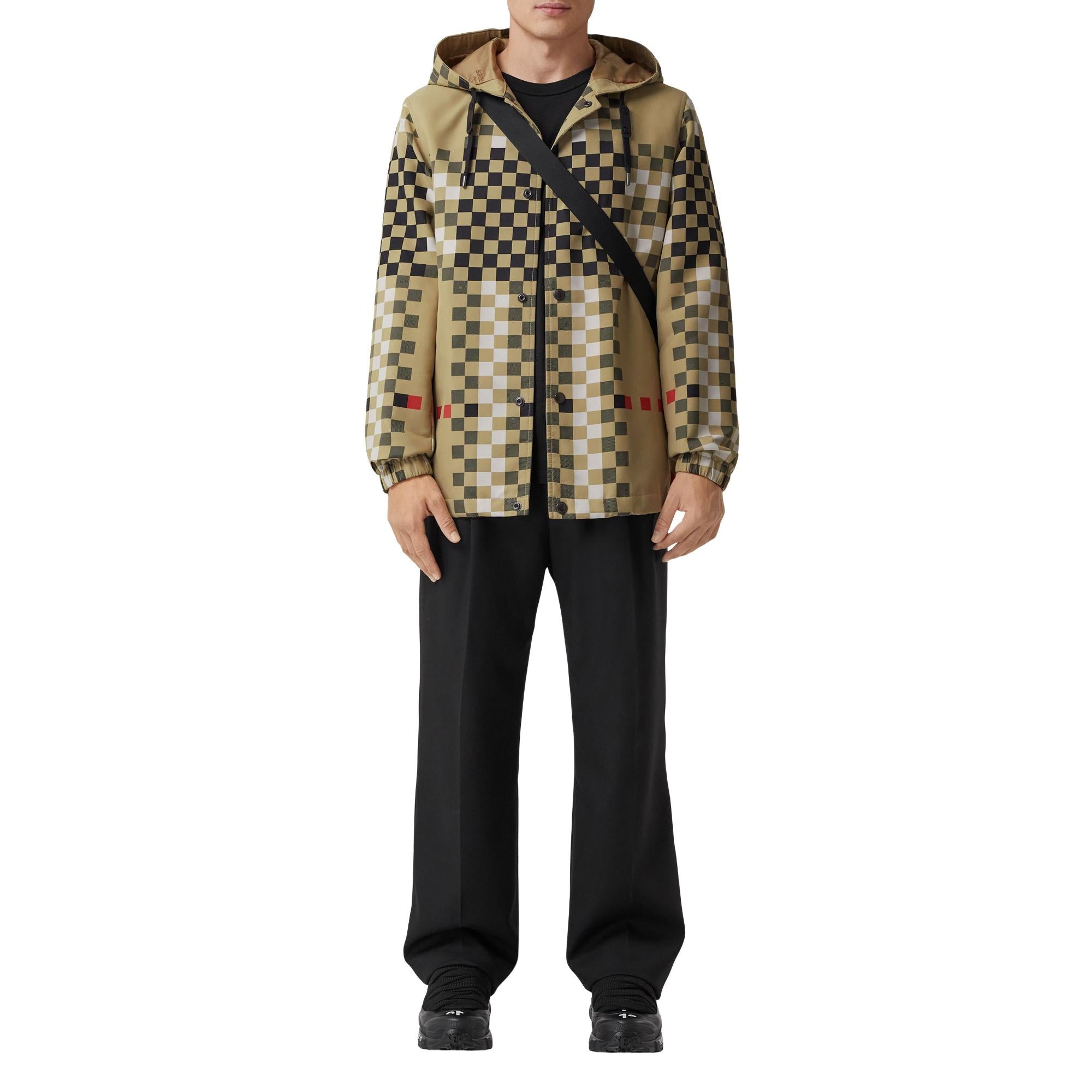 픽셀 체크 나일론 후드 재킷