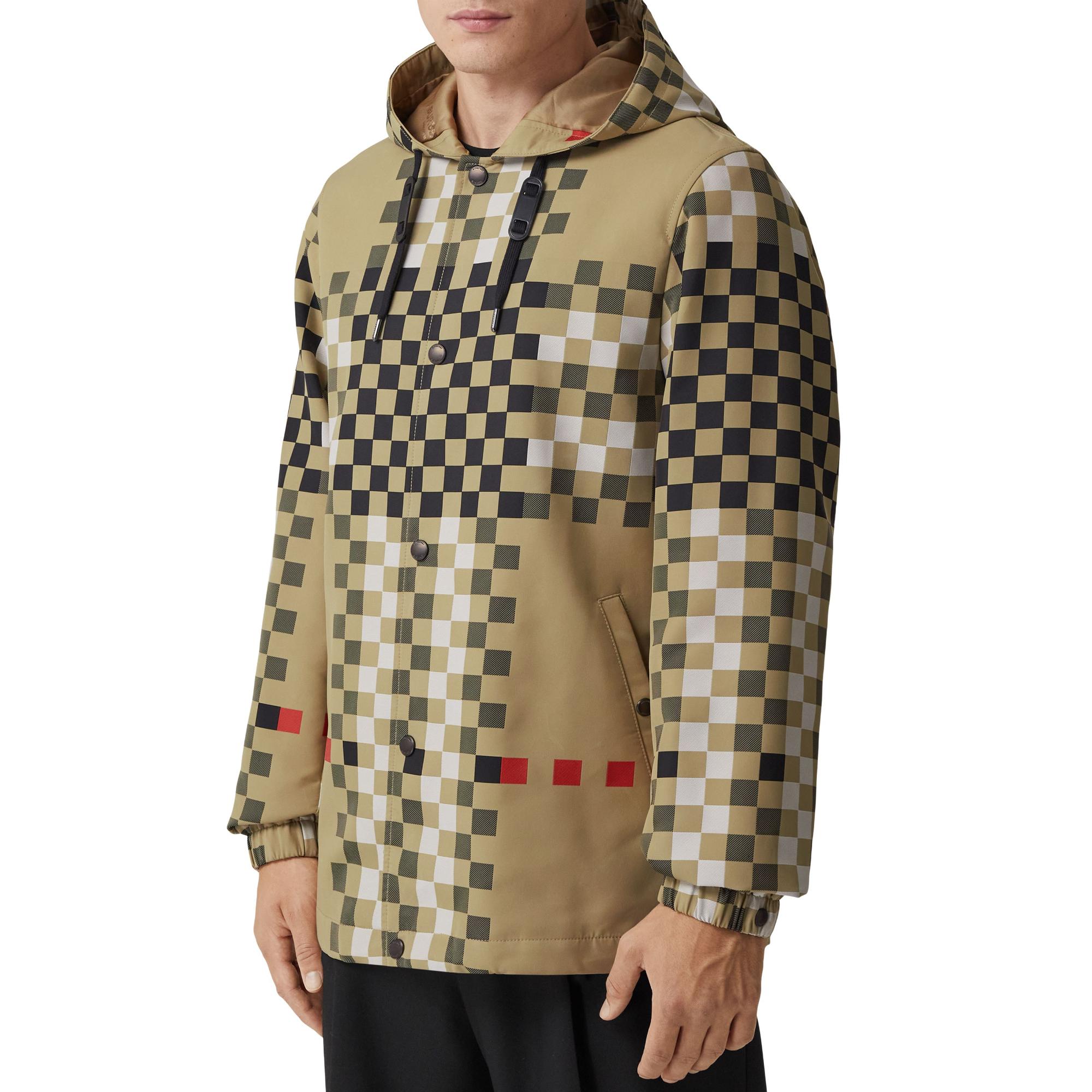 픽셀 체크 나일론 후드 재킷