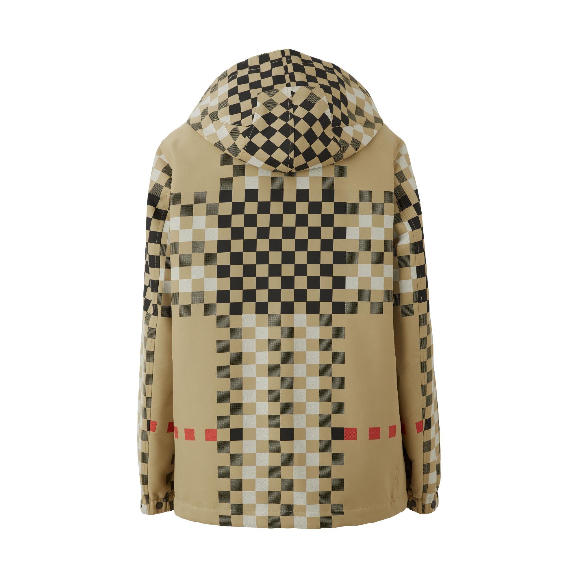 픽셀 체크 나일론 후드 재킷