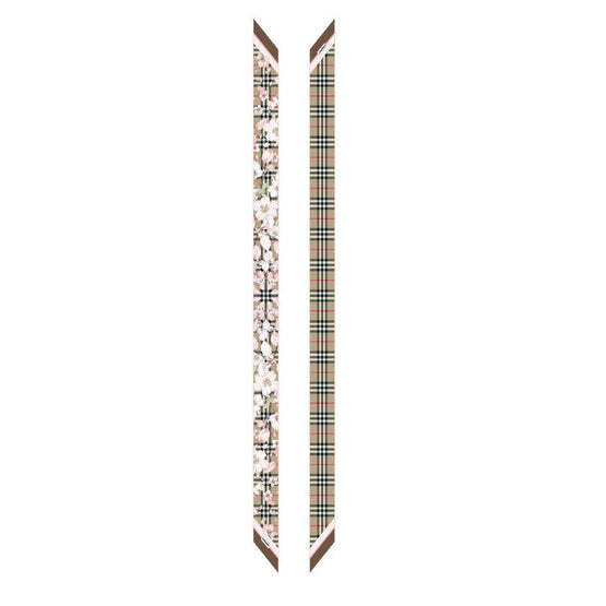 플로럴 체크 프린트 실크 스키니 스카프