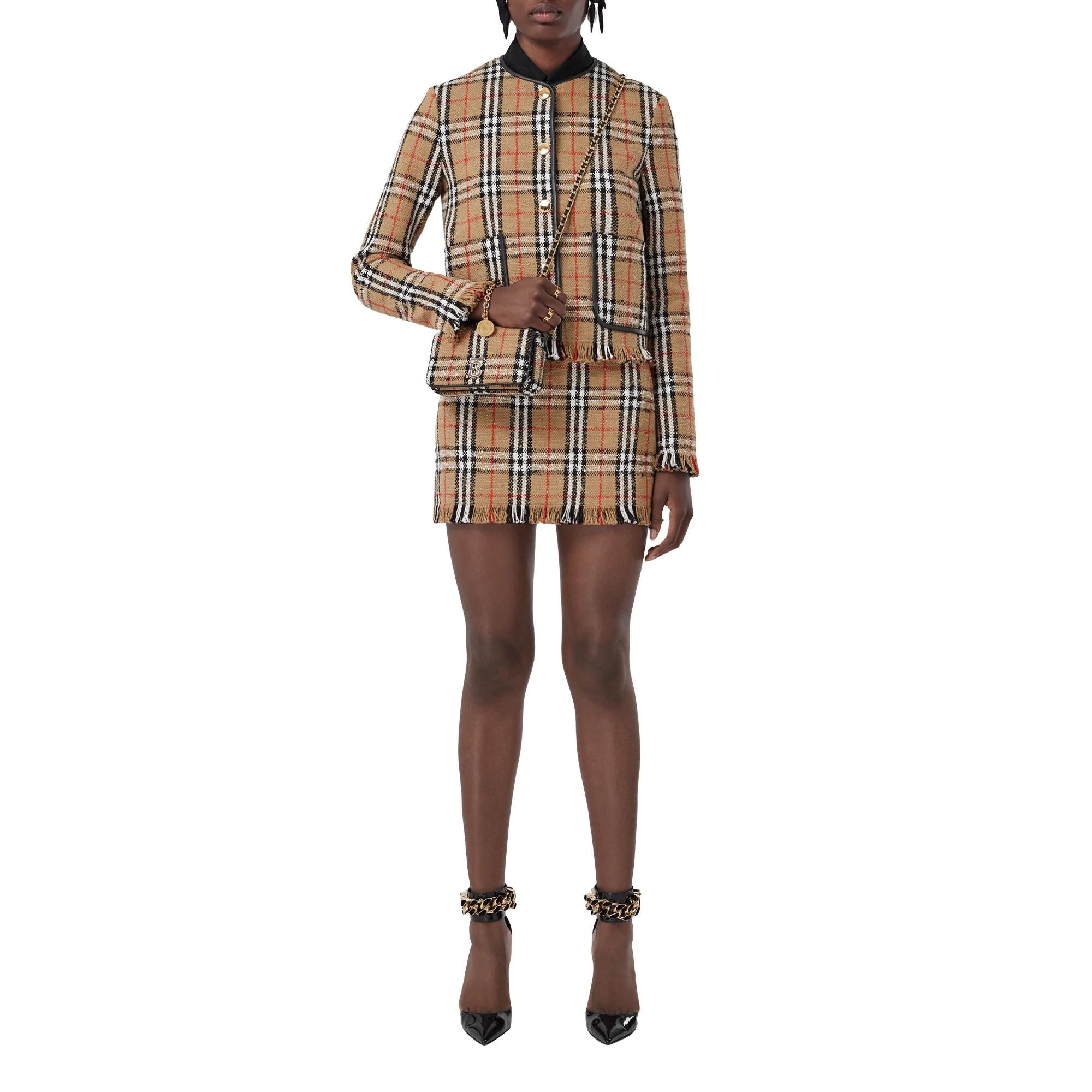 빈티지 체크 부클레 칼라리스 재킷