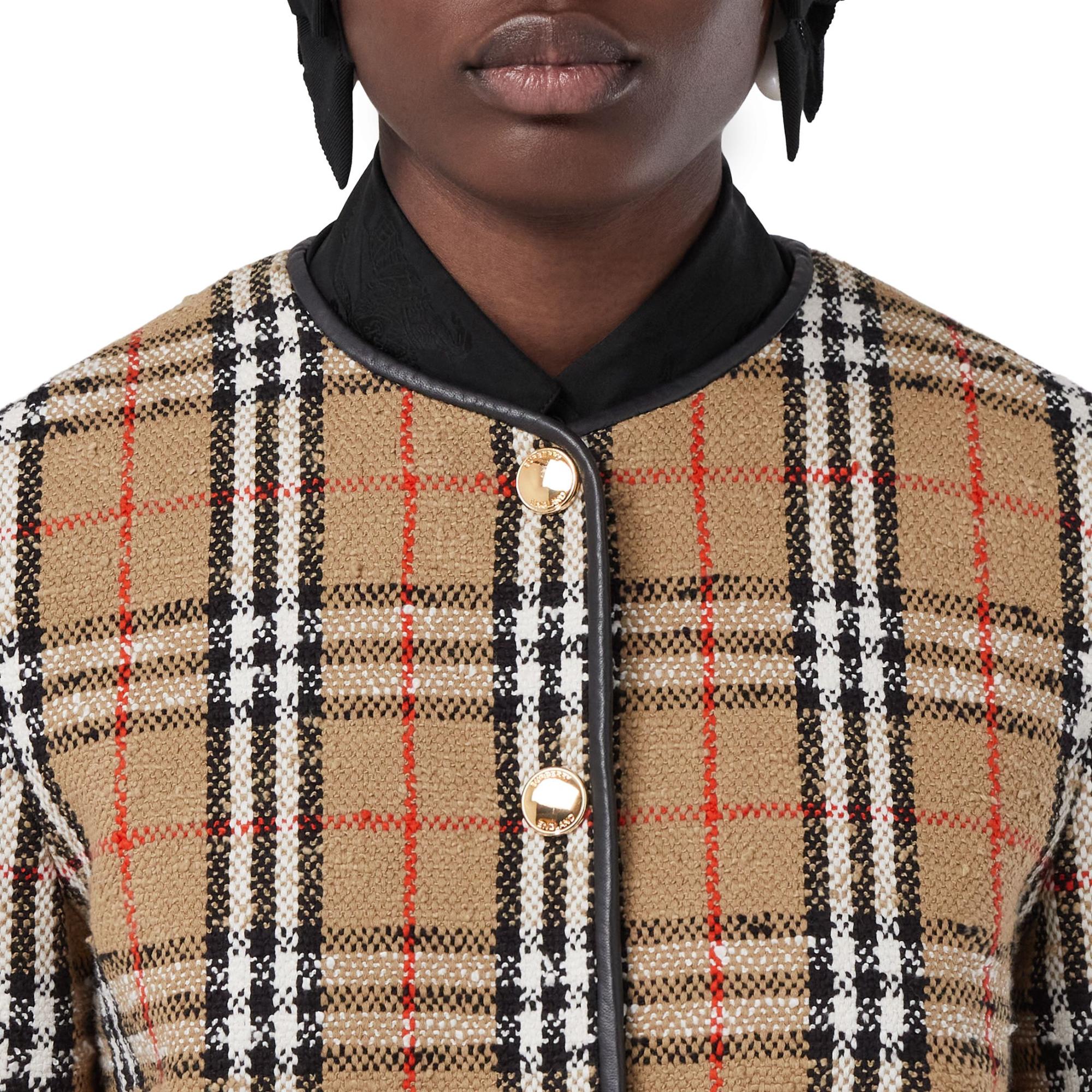 빈티지 체크 부클레 칼라리스 재킷