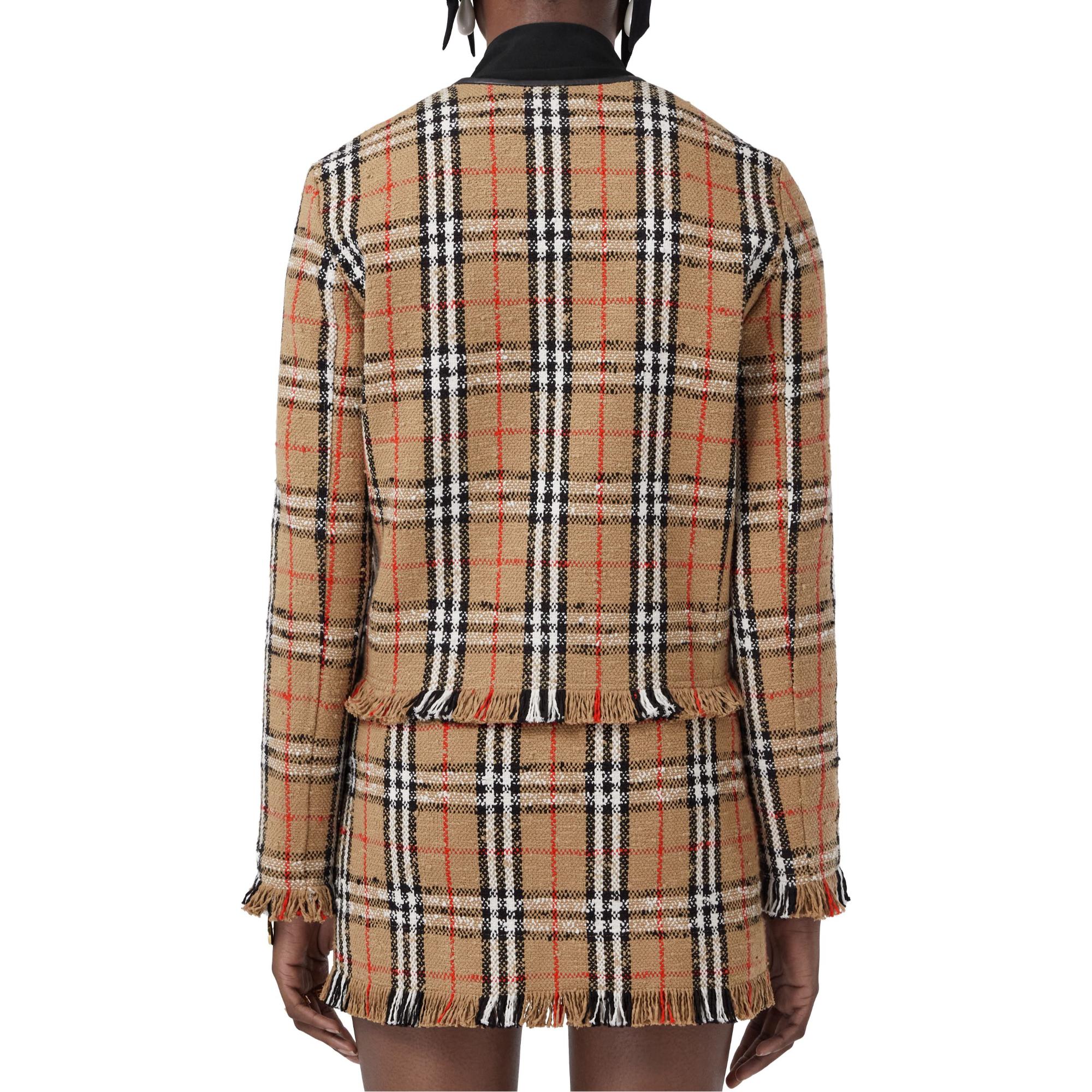 빈티지 체크 부클레 칼라리스 재킷