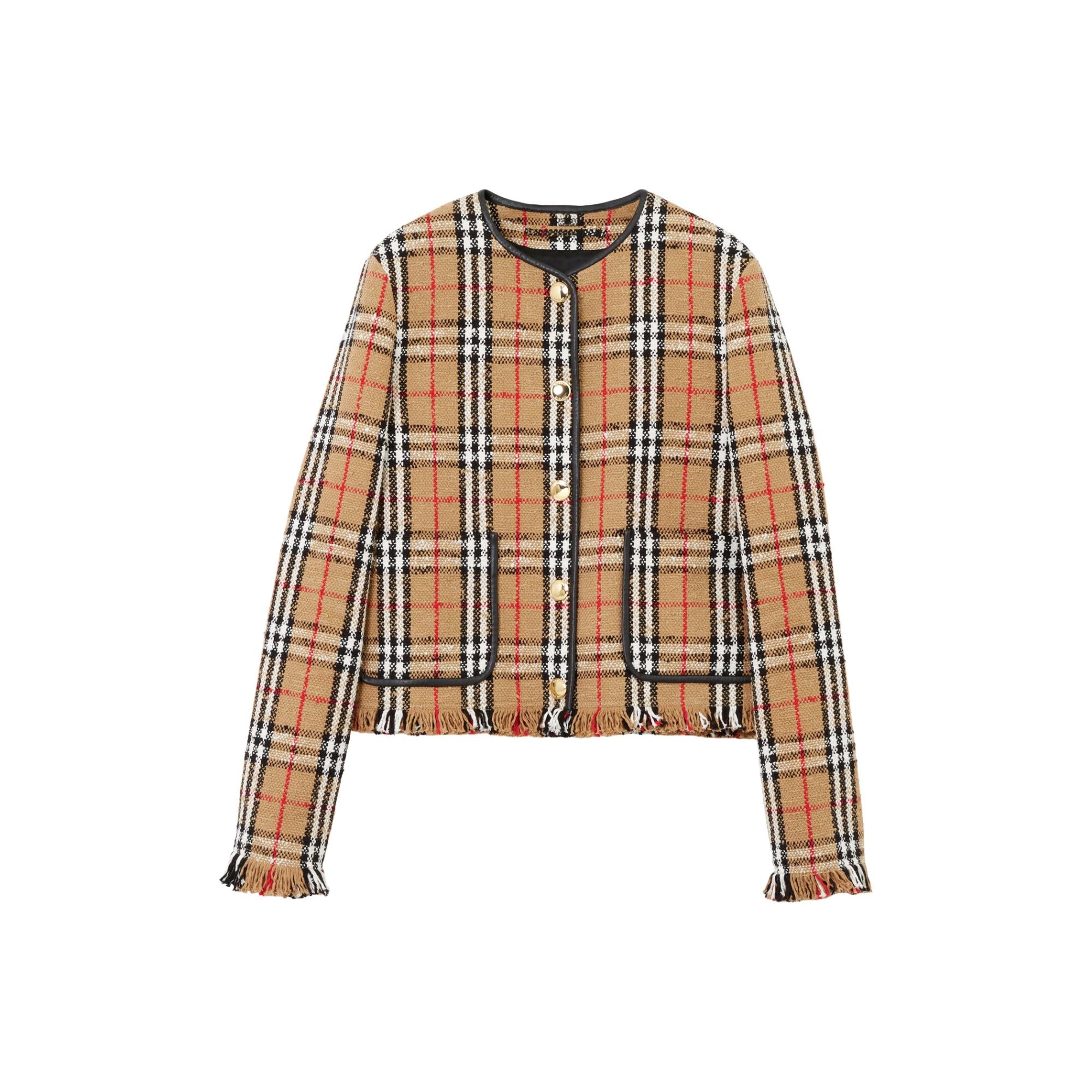 빈티지 체크 부클레 칼라리스 재킷