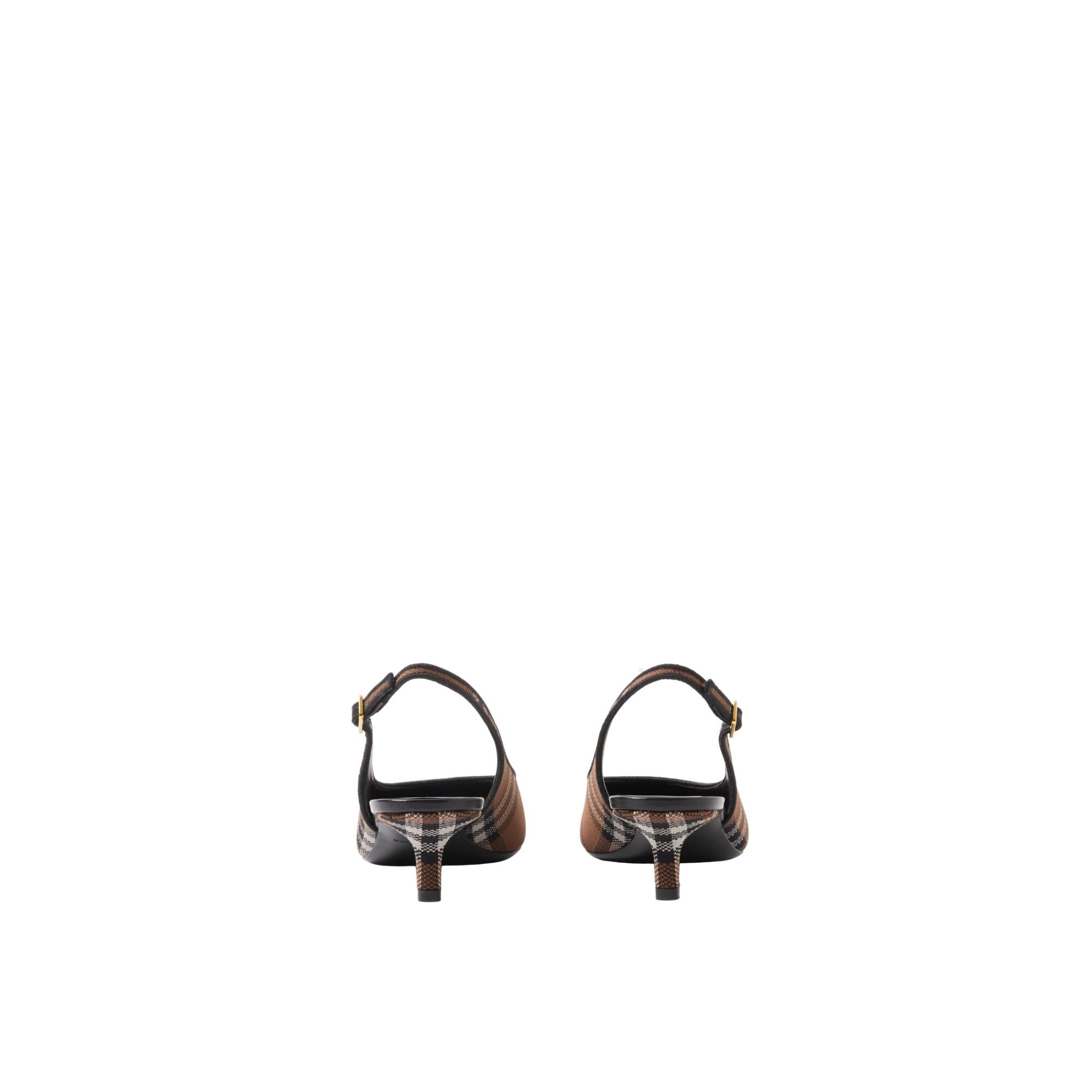 체크 레더 슬링백 펌프스