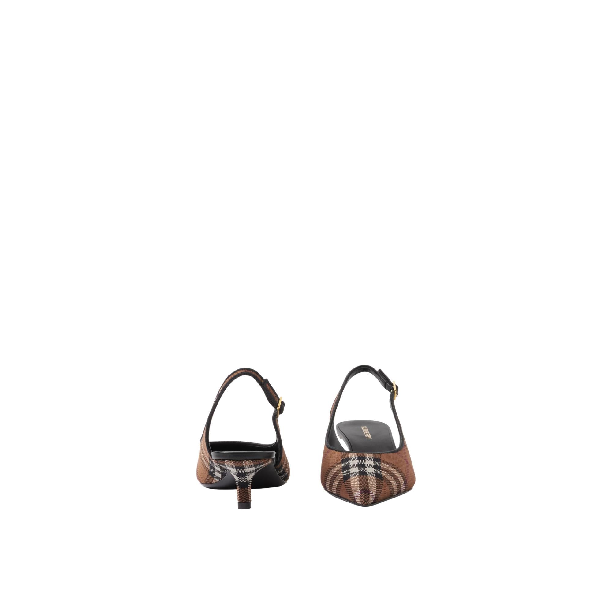 체크 레더 슬링백 펌프스