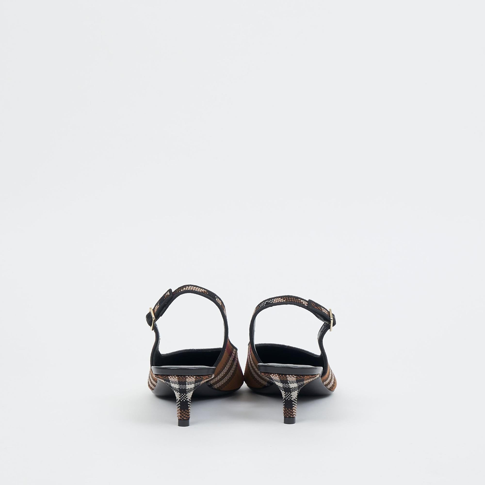 체크 레더 슬링백 펌프스