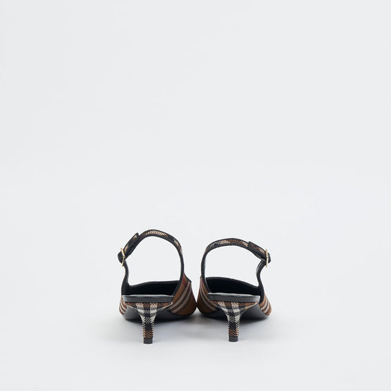 체크 레더 슬링백 펌프스