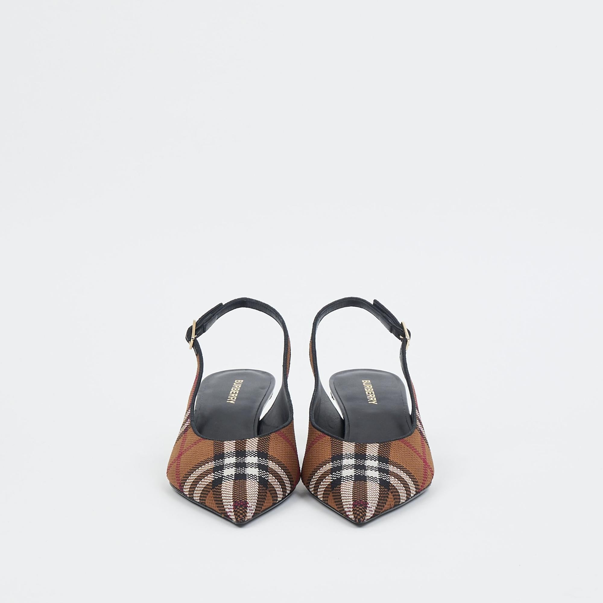 체크 레더 슬링백 펌프스