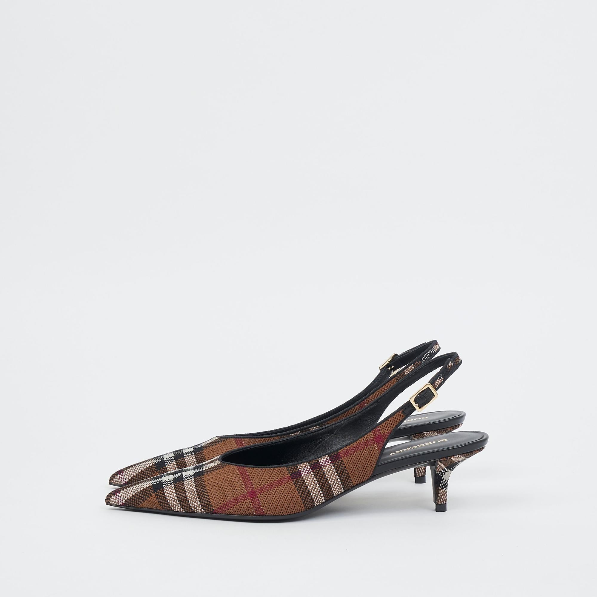 체크 레더 슬링백 펌프스