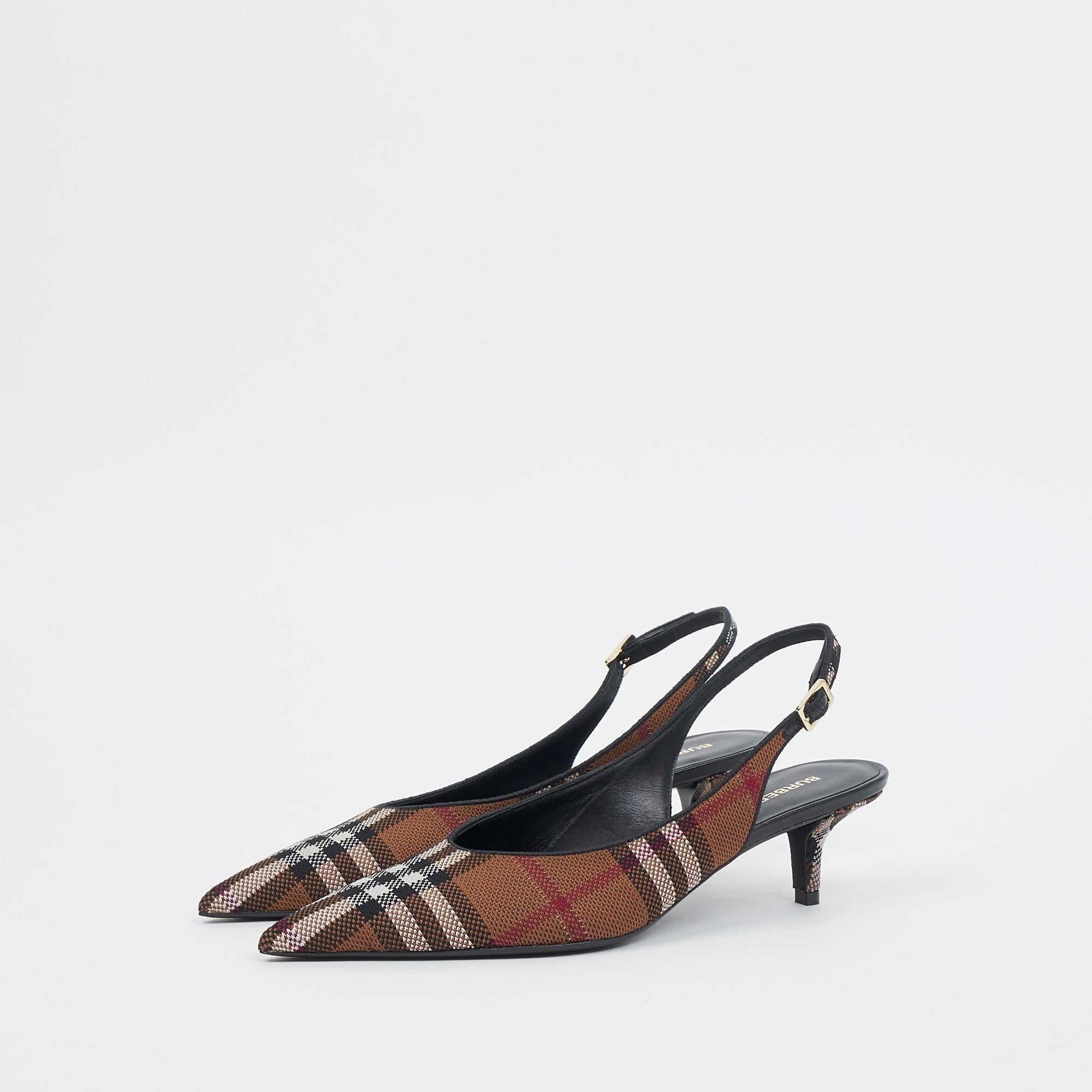 체크 레더 슬링백 펌프스