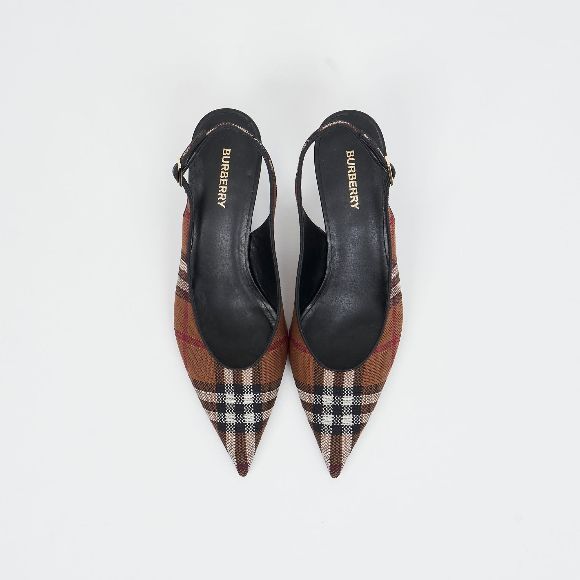 체크 레더 슬링백 펌프스